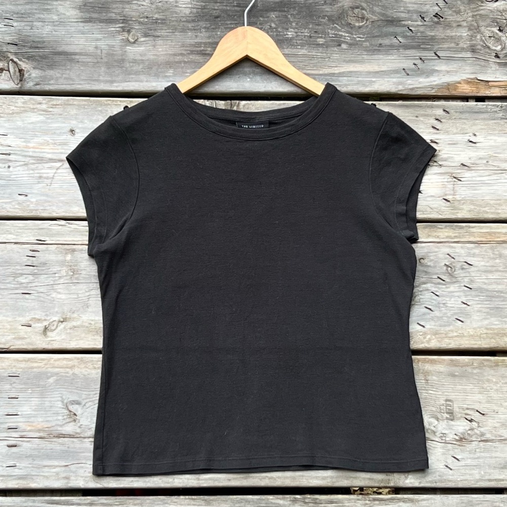The Limited Cotton Black Button-Shoulder Short Sleeve Tee Women’s Size Large